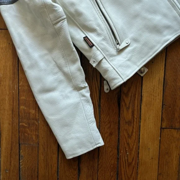VTG 1990s Hot Leathers Motorcycle CAFE RACER Jacket XL White Pink RACING Stripe‎